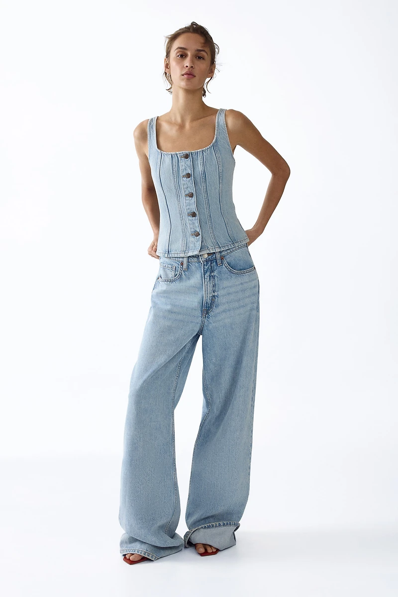 Button-Front Denim Top