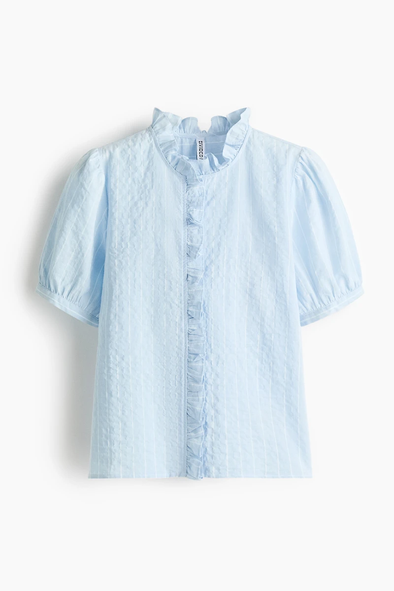 Ruffle-Trimmed Cotton Blouse
