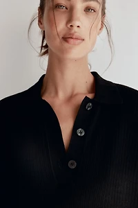 Pointelle-Knit Polo Shirt