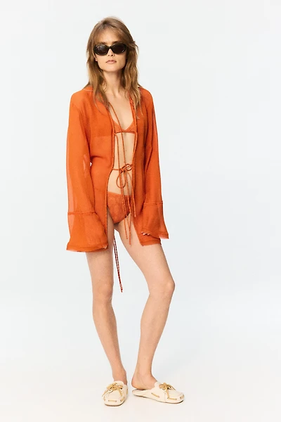 Sheer Tie-Front Blouse