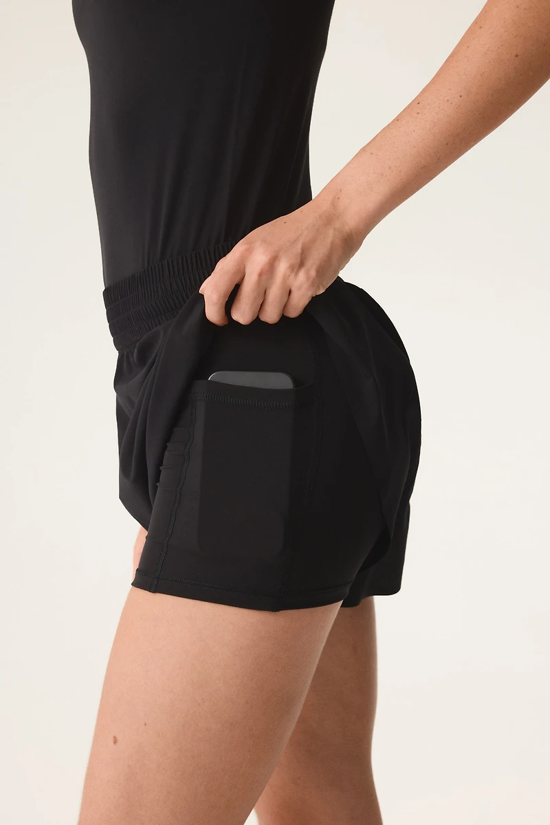 Layered Sports Shorts with Pocket
