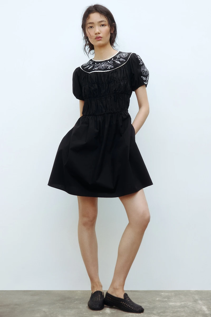 Embroidered poplin dress