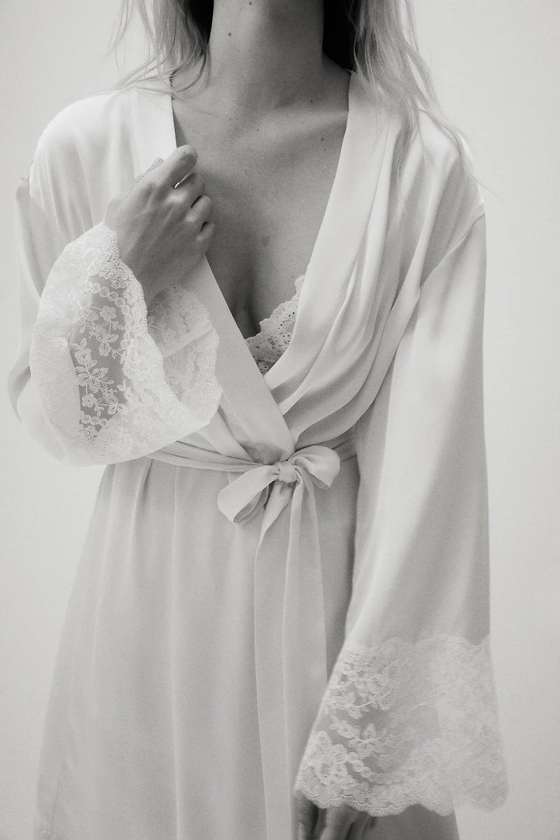 Lace-Trimmed Satin Robe
