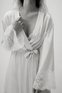 Lace-Trimmed Satin Robe