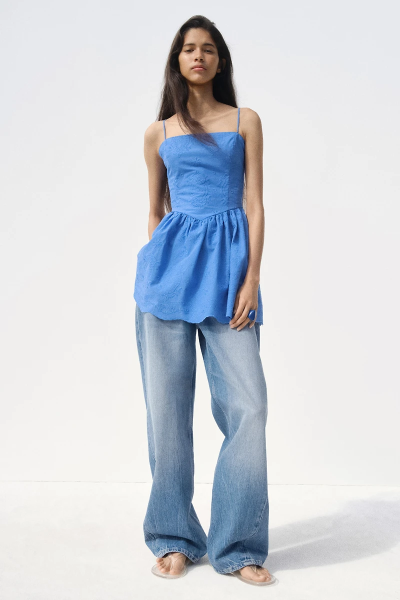 Embroidered Dress with Flared Skirt