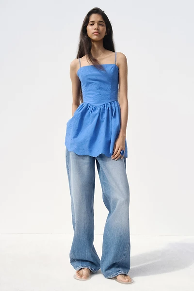 Embroidered Dress with Flared Skirt