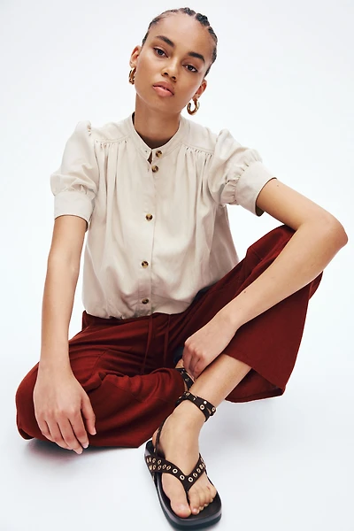 Linen-Blend Drawstring Pants