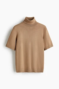 Fine-knit polo-neck top