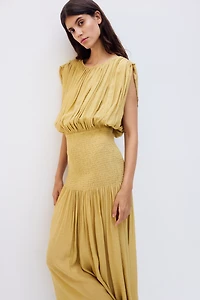 MAMA Smocked Cape-Detail Nursing Dress