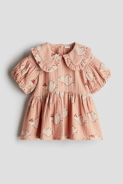 Puff-Sleeved Cotton Dress