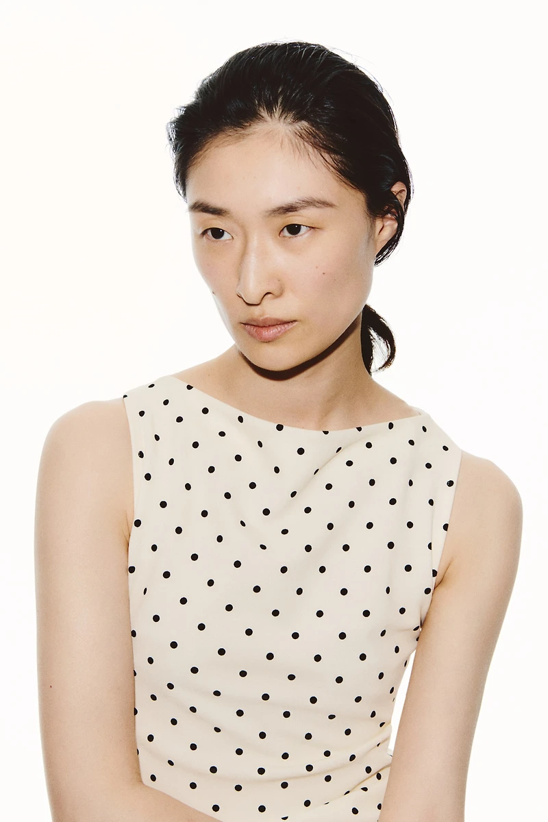 Printed Boat-Neck Top