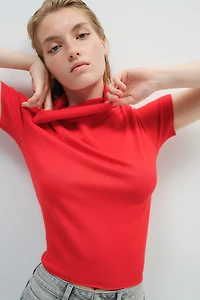 Fine-Knit Turtleneck Top