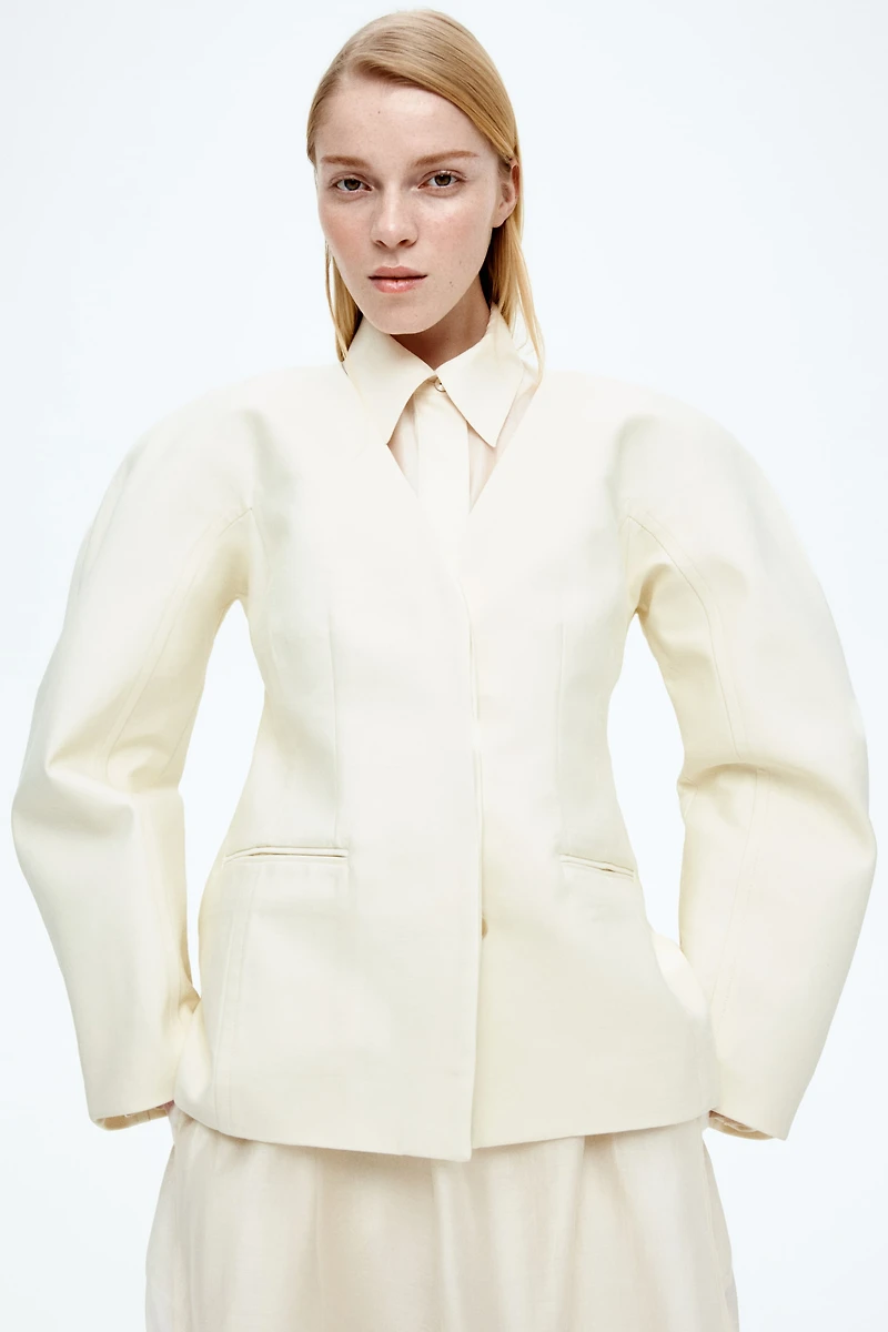 Collarless Twill Blazer