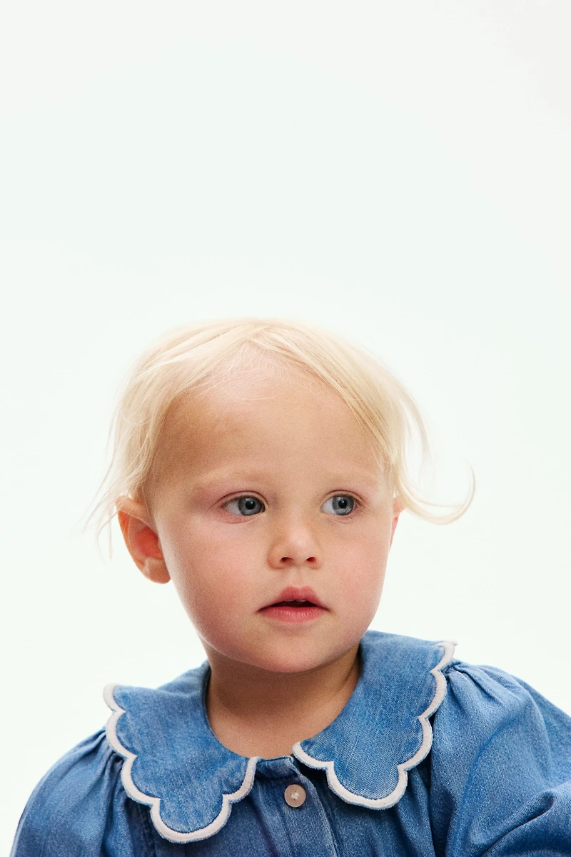 Scalloped Denim Blouse