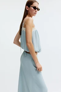 Lace-Trimmed Top with Tie Shoulder Straps