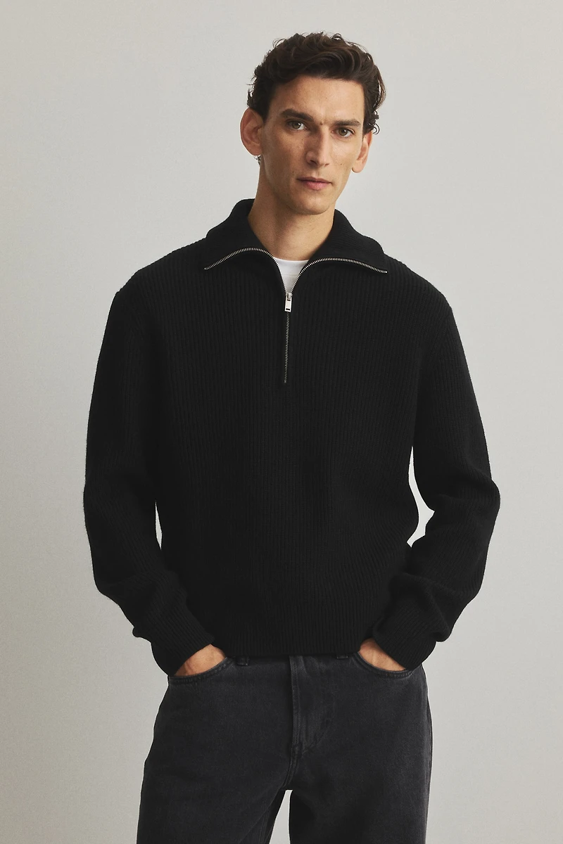 Regular-Fit Half-Zip Wool Polo Sweater