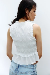 Tie-Detail Smocked Top