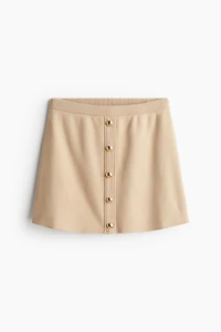 Button-Front Fine-Knit Skirt