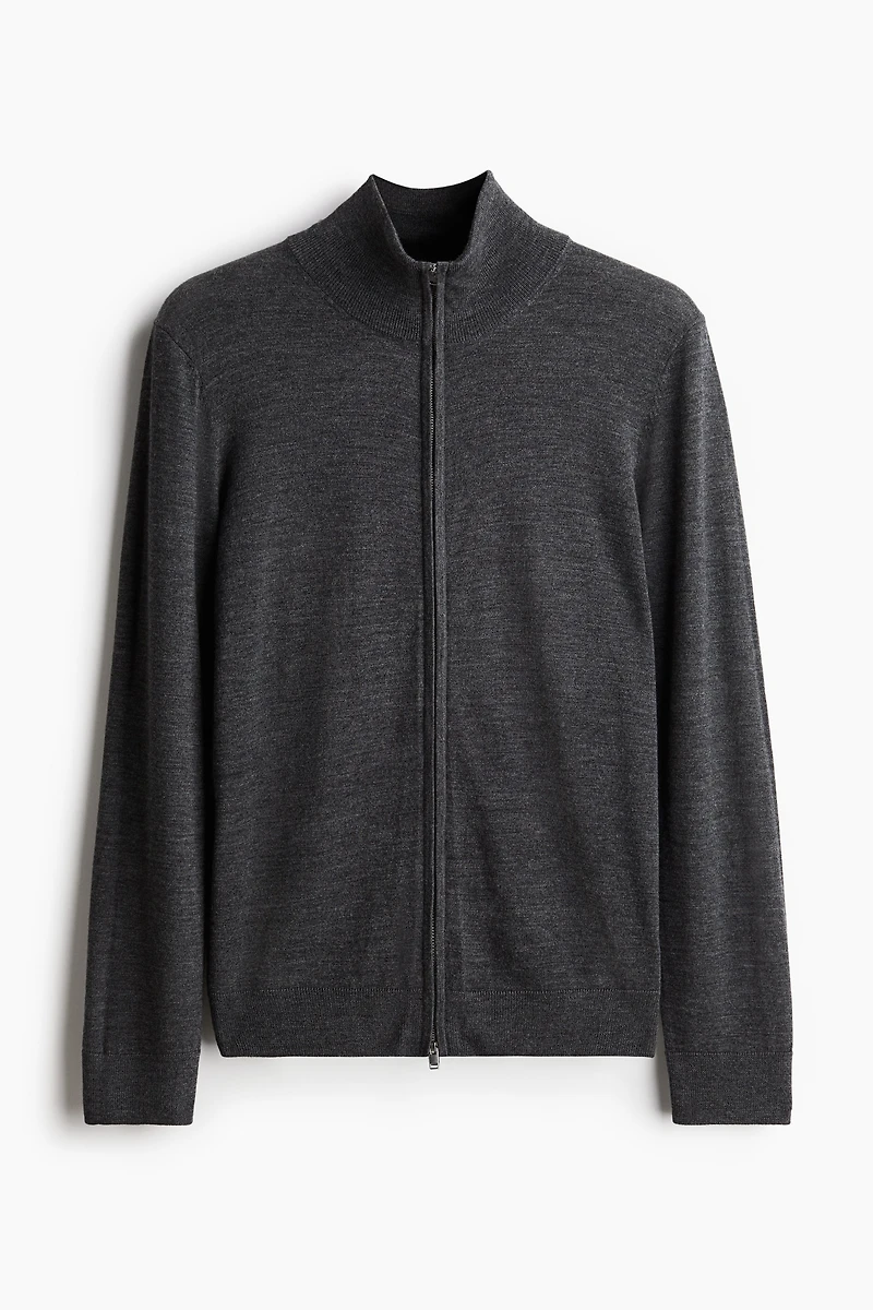 Slim Fit Merino Wool Cardigan with Zipper