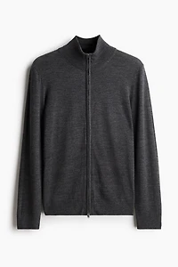 Slim Fit Merino Wool Cardigan with Zipper