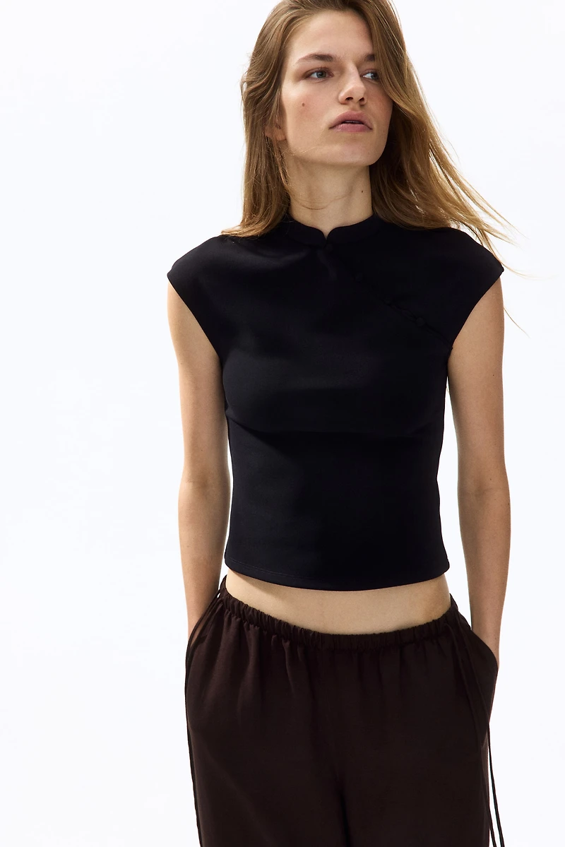 Cap-Sleeved Top with Button Detail