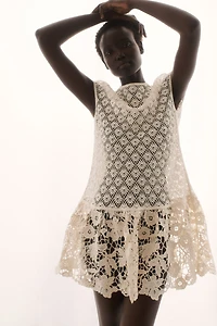 Crochet-Look Dress with Flared Skirt