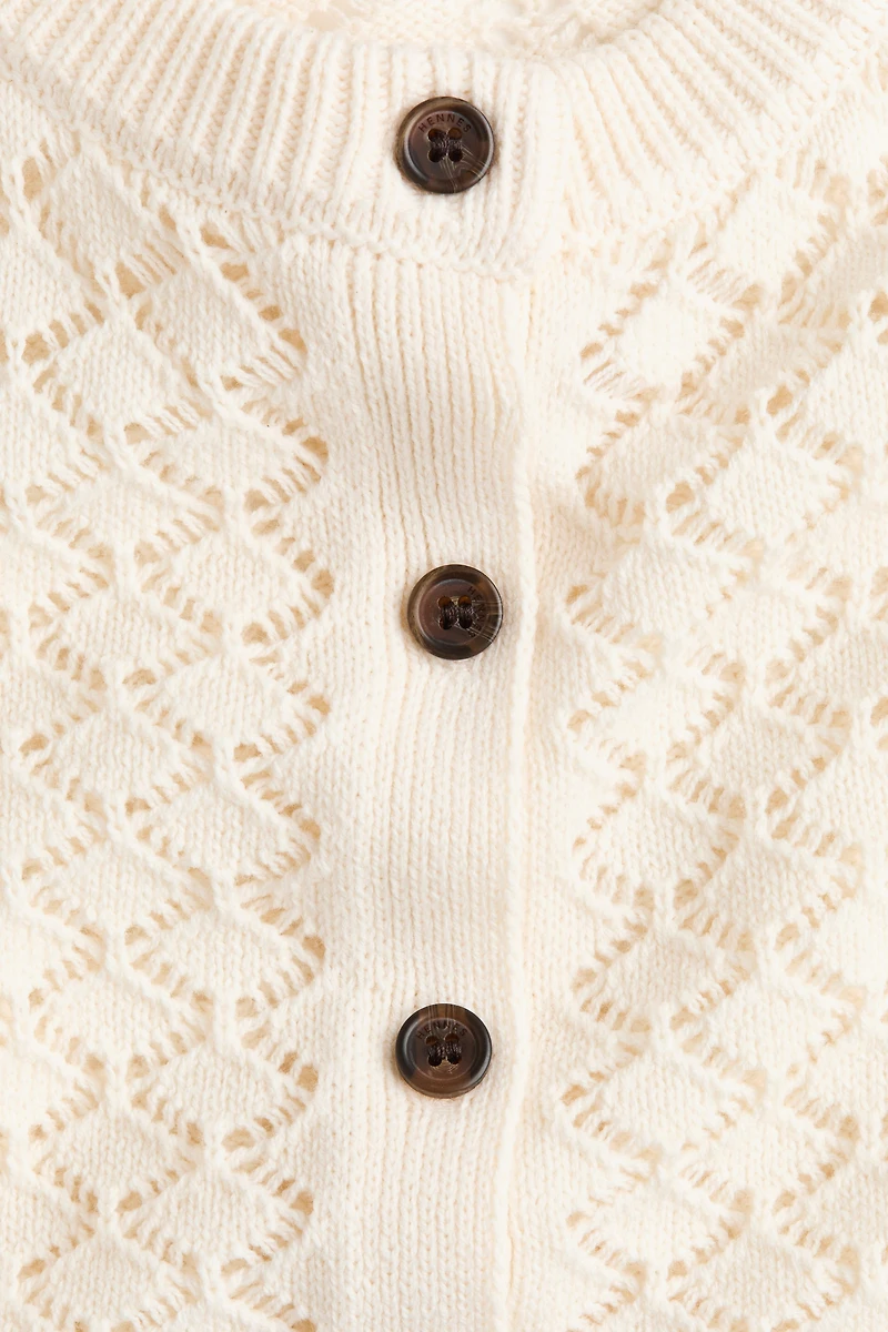 Cap-Sleeved Pointelle-Knit Cardigan