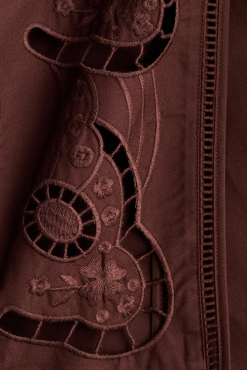 Tie-Belt Jacket with Eyelet-Embroidered Details