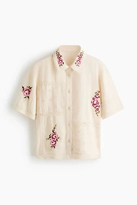 Linen-Blend Pajama Shirt