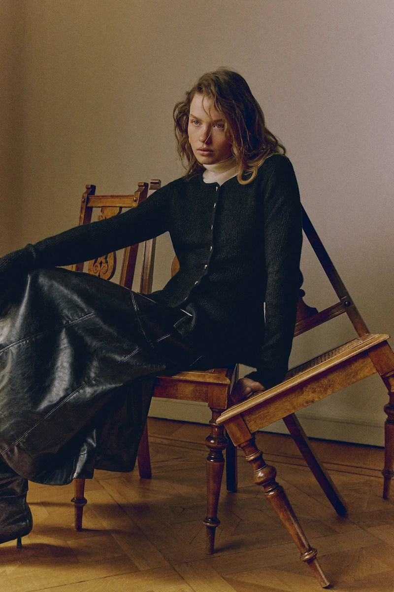 Rib-Knit Peplum Cardigan