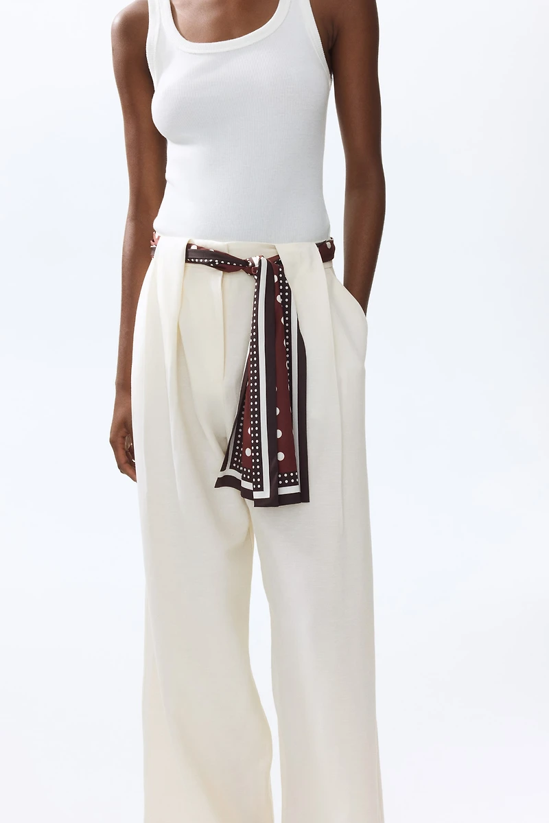 Linen-Blend Scarf-Detail Pants