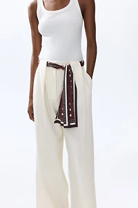 Linen-Blend Scarf-Detail Pants