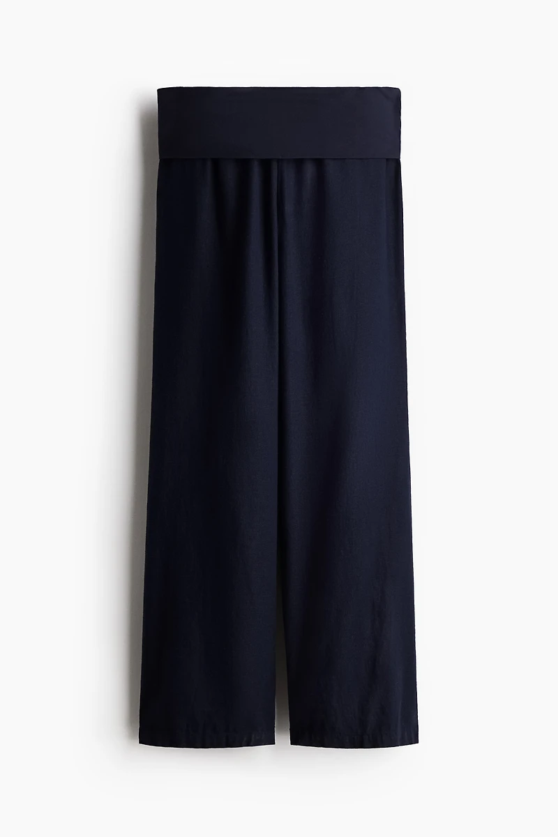 Foldover-Waist Linen-Blend Pants