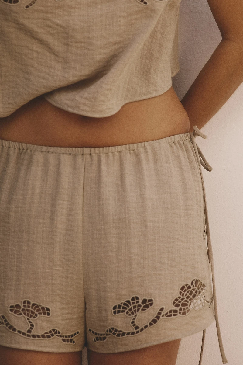 Beach Shorts with Eyelet Embroidery