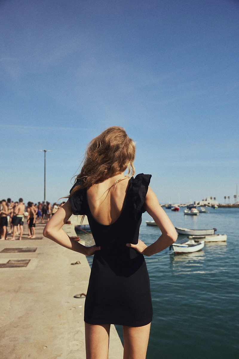 Ruffle-Trimmed Jersey Dress