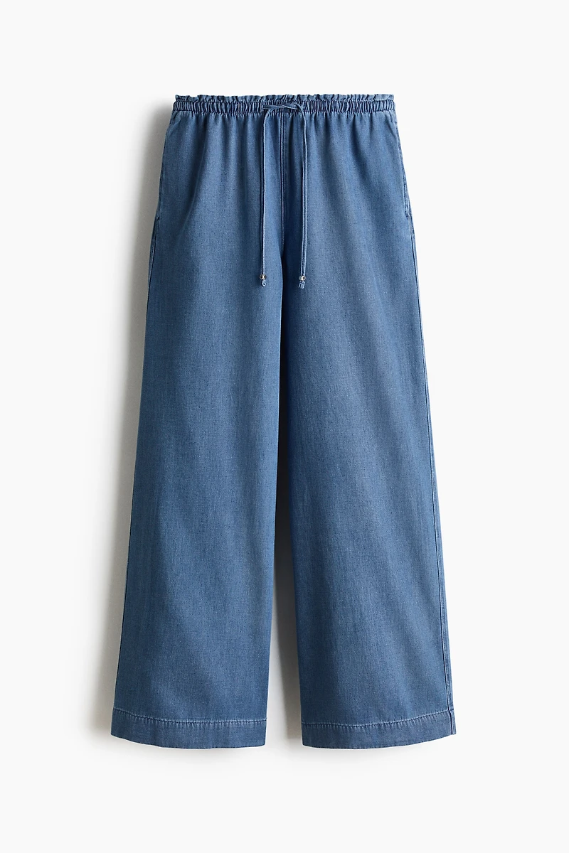 Pantalon taille froncée avec ceinture à nouer