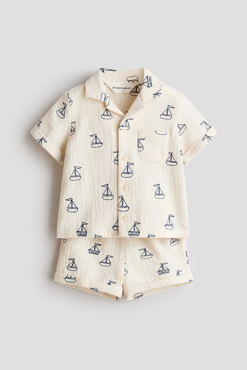 2-Piece Cotton Shirt and Shorts Set