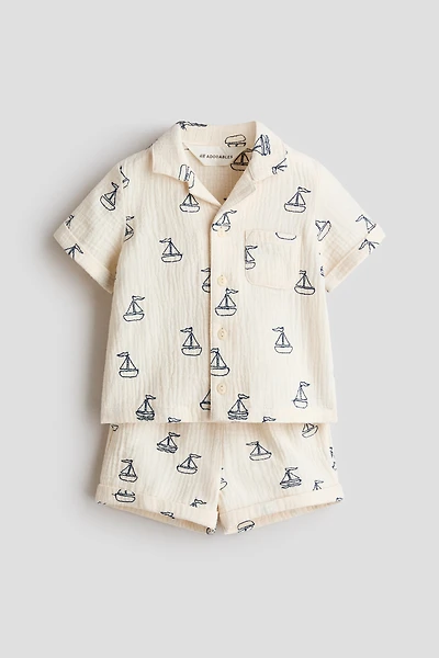 2-Piece Cotton Shirt and Shorts Set