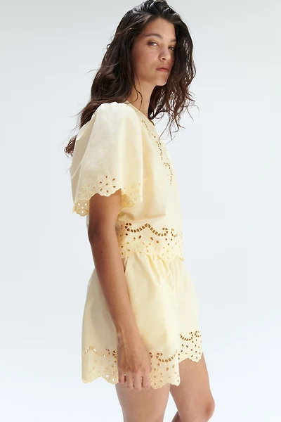 Cotton Shorts with Eyelet Embroidery