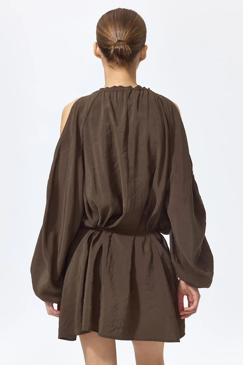 Balloon-Sleeved Open-Shoulder Dress