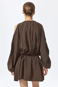 Balloon-Sleeved Open-Shoulder Dress