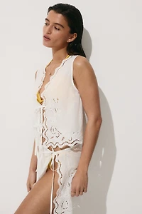 Tie-Front Cotton Beach Top