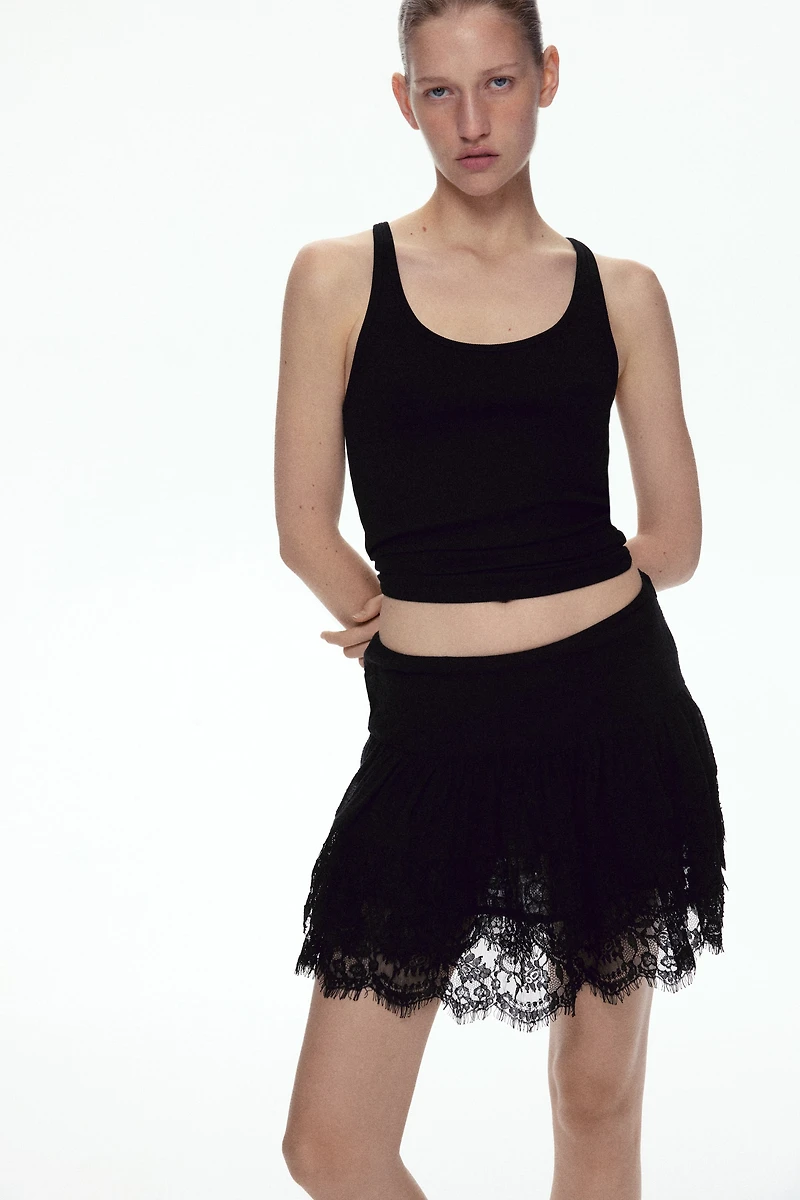 Lace-Trimmed Mini Skirt