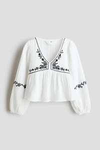 Cotton Muslin Blouse with Embroidery