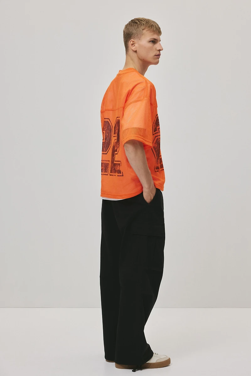 Oversized-Fit Printed Mesh T-Shirt