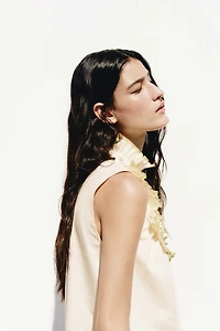 Ruffle-Trimmed Top with Embroidery