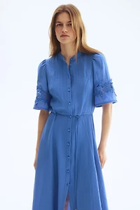 Crinkled Dress with Eyelet Embroidery