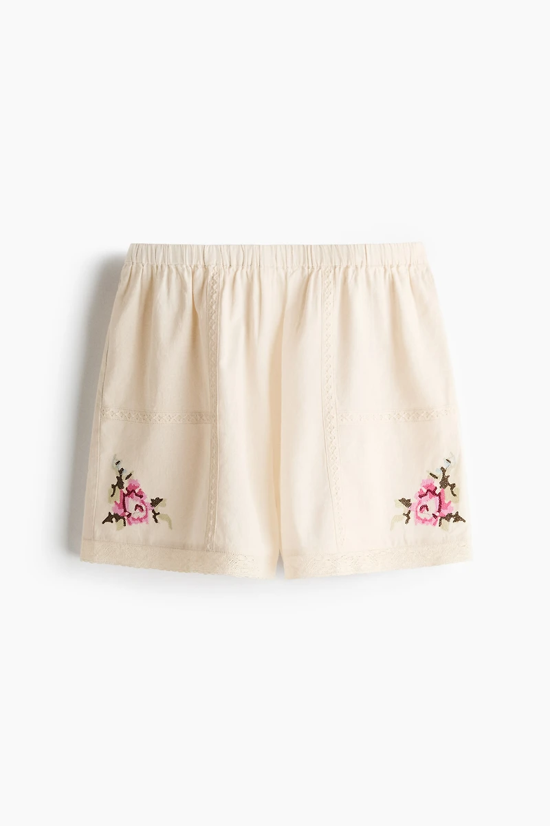 Linen-Blend Pajama Shorts