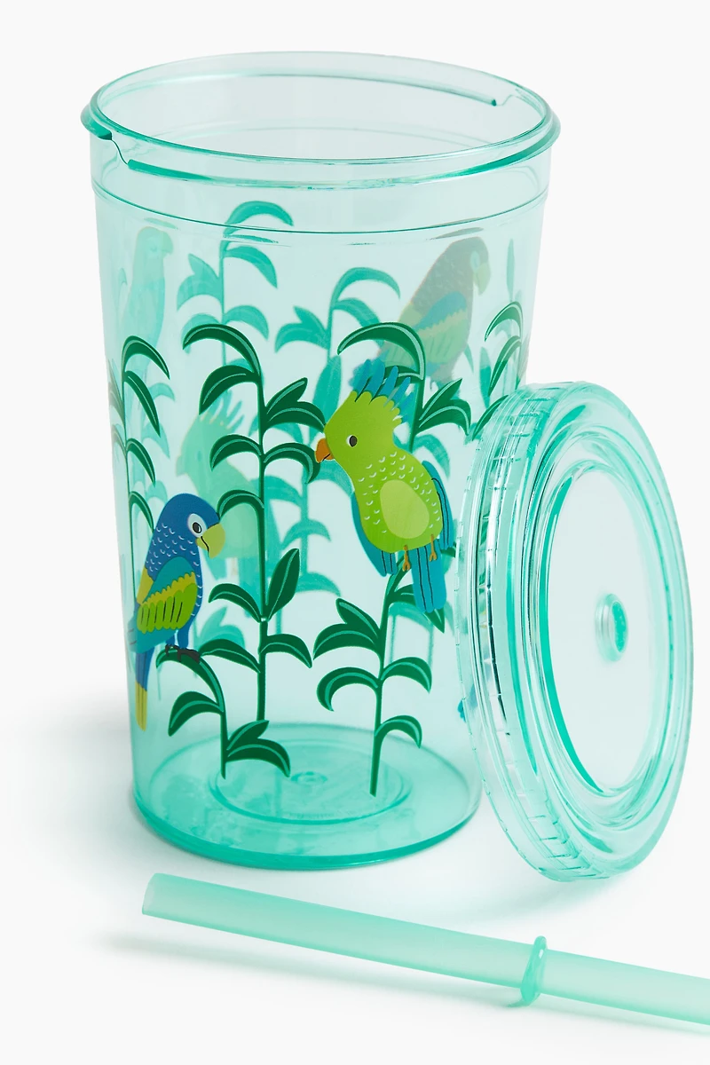 Patterned Plastic Mug with Straw