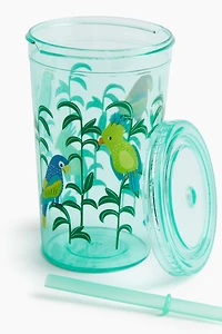 Patterned Plastic Mug with Straw